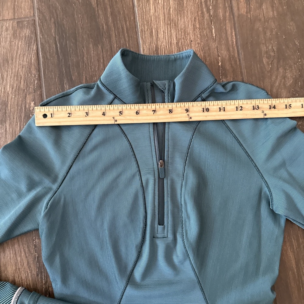 Lululemon Runderful 1/2 Zip Women 4 Teal Rulu Running Pullover Thumbholes - Picture 5 of 8